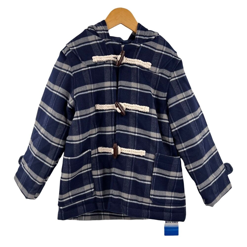 Bitz Kids Blue Plaid Toggle Button‎ Insulated Coat 6-7 Year New